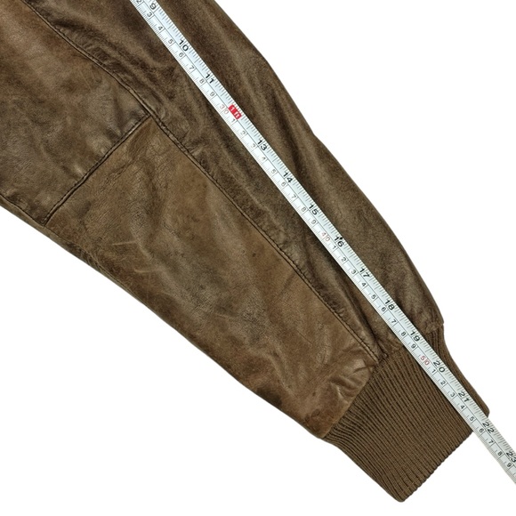 Paris Sport Club Sz Medium Brown Leather Bomber Jacket Front Pockets Fully Lined - Picture 9 of 16